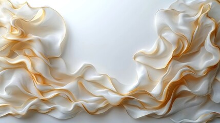Elegant flowing fabric with soft golden edges on a smooth white background