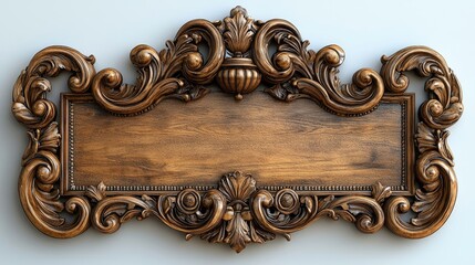 Ornate wooden plaque with intricate carvings, set against a light background, showcasing craftsmanship
