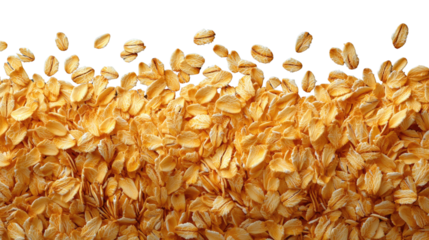 Falling Oats: A close-up shot showcases a cascade of golden oats, portraying the texture and form of a nourishing ingredient.