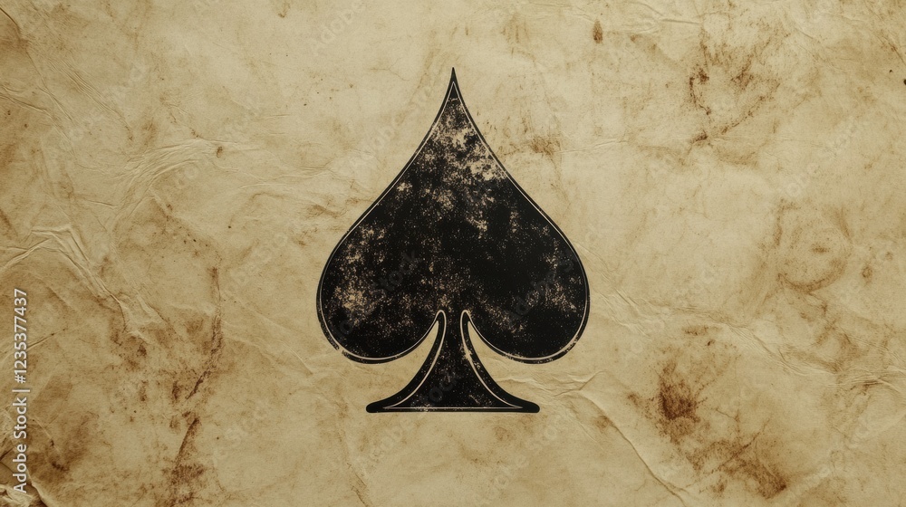 Fototapete old playing card featuring a spade symbol on a vintage background with a weathered texture. generati