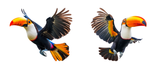 Colorful Toucan Flying with Spread Wings