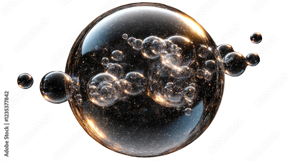 Poster cosmic bubbles: an abstract and artistic rendering of celestial bubbles, suggesting the vastness of 