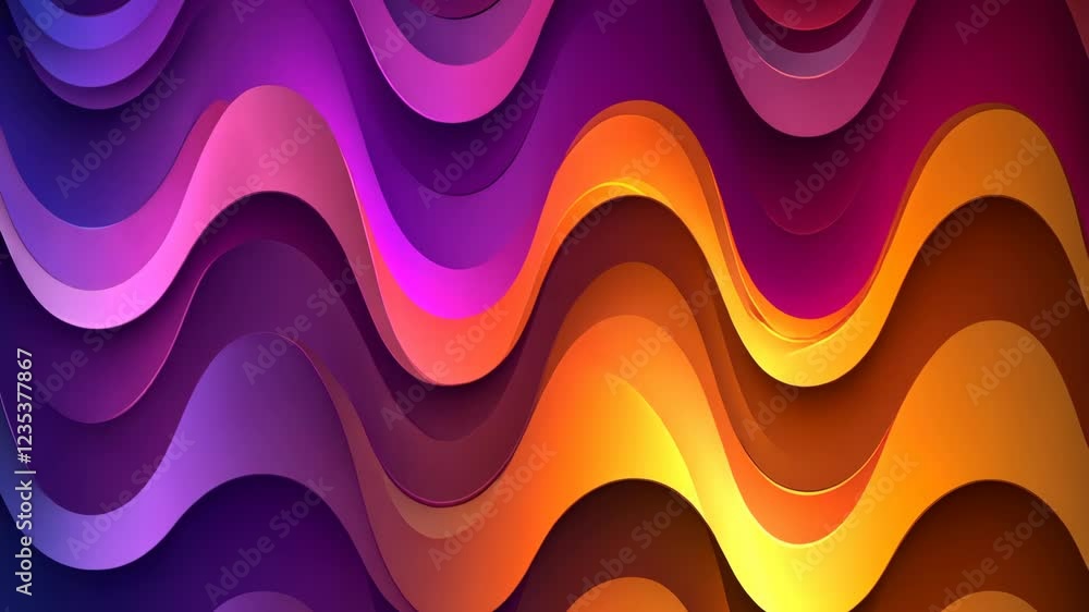 Poster colorful abstract waves create a mesmerizing visual effect with gradients of purple and orange tones