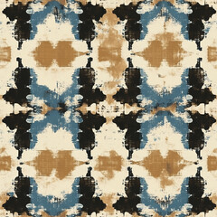 A patterned piece of fabric with a blue and brown design