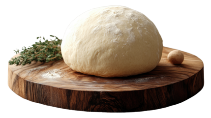 Dough on Wooden Board: A perfect ball of uncooked dough rests on a rustic wooden board. The image evokes the warmth of a home kitchen, the promise of a fresh-baked creation.