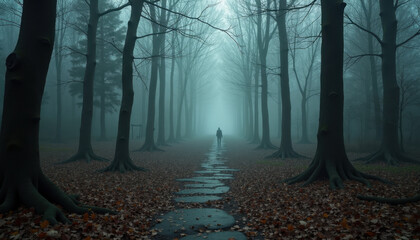 Fototapeta premium Misty Staircase in a Haunted Forest