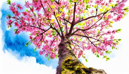 桜の木の水彩画イラスト