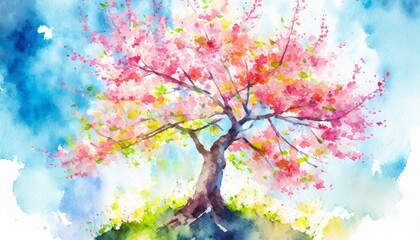 Fototapeta premium 春うらら（桜の木の水彩画イラスト）