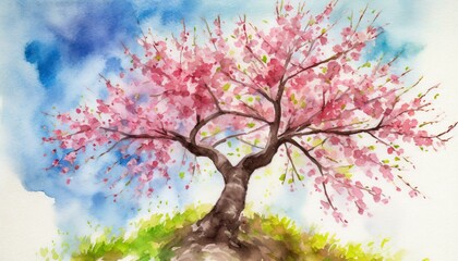 春うらら（桜の木の水彩画イラスト）