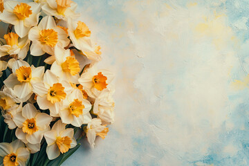 "Top View of Daffodil Bouquet on White Background, Space for Text, Stock Photo Contest Winner"
