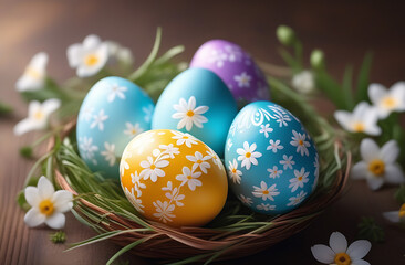 Fototapeta premium Colorful easter eggs. Funny surprise