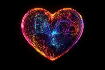 Glowing energy heart, dark background, love concept, Valentine's Day