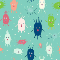Naklejka premium A colorful pattern of cartoonish creatures with big eyes and mouths