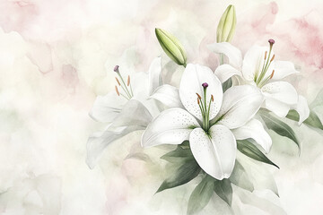Obraz premium White lilies bloom gracefully in a soft pastel background during the early afternoon hours of springtime