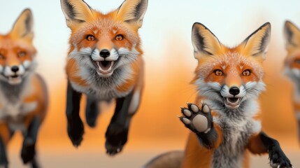 Fototapeta premium Playful Red Foxes Jumping in a Vibrant Autumn Landscape