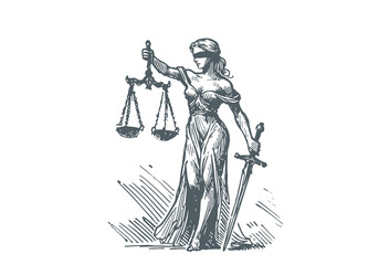  Lady of justice hand drawn sketch vector