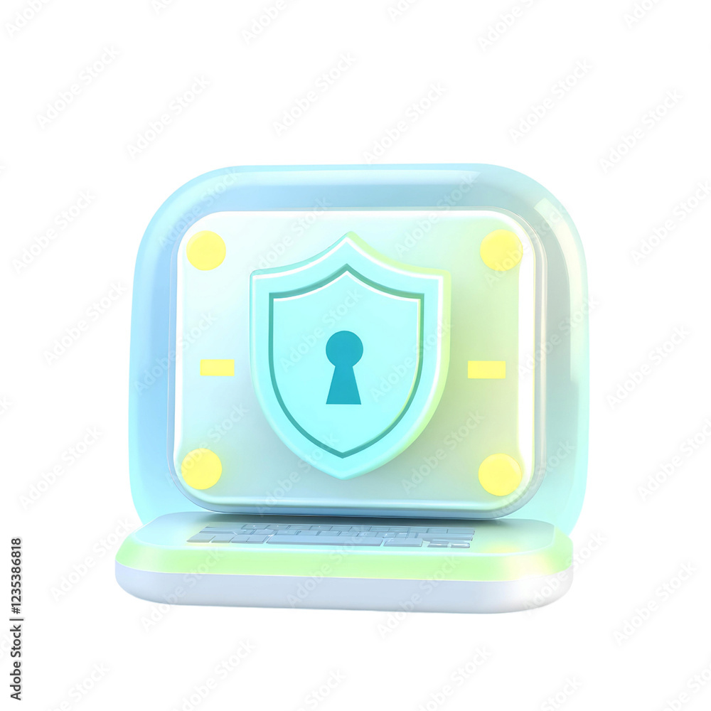 Poster yellow security shield with keyhole icon high quality png isolated on transparent background