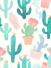 Pastel Cactus Paradise: A Whimsical Watercolor Cactus Garden