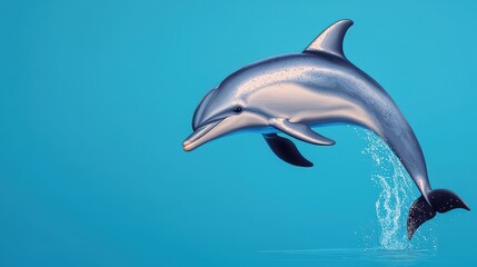Dolphin Leaping in Vibrant Blue Water Background for Stock Image
