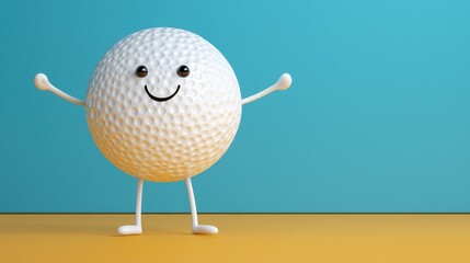 Cheerful Cartoon Golf Ball Character on Colorful Background