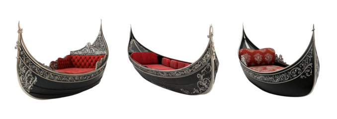 Elegant Gondola with Red Cushions and Intricate Design
