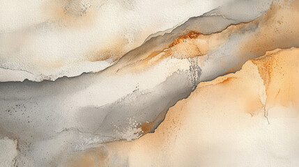 A sophisticated watercolor artwork featuring organic forms and fluid transitions of natural pigments