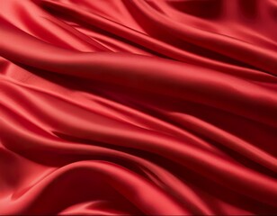 Obraz premium Closeup of rich red satin fabric, elegantly draped, showcasing its smooth texture and luxurious sheen. The folds create a sense of depth and movement.