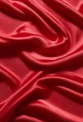 Obraz premium Closeup of rich red satin fabric, elegantly draped, showcasing its smooth texture and luxurious sheen. The folds create a sense of depth and movement.