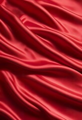 Obraz premium Closeup of rich red satin fabric, elegantly draped, showcasing its smooth texture and luxurious sheen. The folds create a sense of depth and movement.