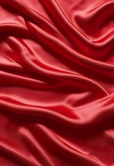Obraz premium Closeup of rich red satin fabric, elegantly draped, showcasing its smooth texture and luxurious sheen. The folds create a sense of depth and movement.