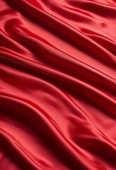 Obraz premium Closeup of rich red satin fabric, elegantly draped, showcasing its smooth texture and luxurious sheen. The folds create a sense of depth and movement.