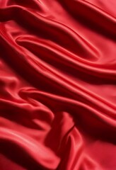 Obraz premium Closeup of rich red satin fabric, elegantly draped, showcasing its smooth texture and luxurious sheen. The folds create a sense of depth and movement.