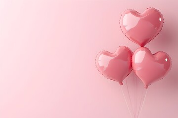 heart-shaped balloons on pink background for Valentine's Day. Minimalistic design with space for text.