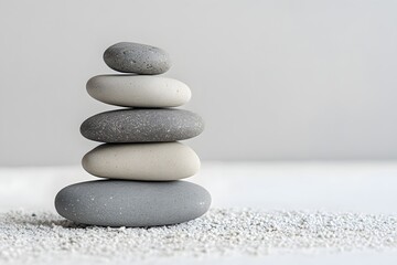 Balanced stack of rocks on isolated background symbolizing harmony and balance. Web banner with space for text