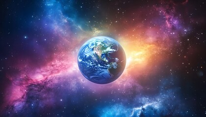 Fototapeta premium Earth in a vibrant cosmic nebula showcasing stars and galaxies