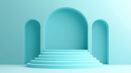 Fototapeta premium Abstract Pastel Blue Archway Steps Background Design