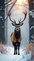 Majestic buck in a snowy forest