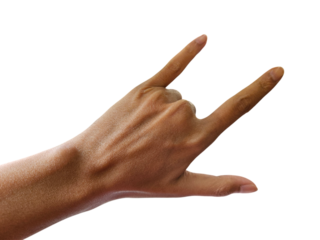 Hand forming the rock and roll gesture, isolated on white background, transparent PNG, cut out