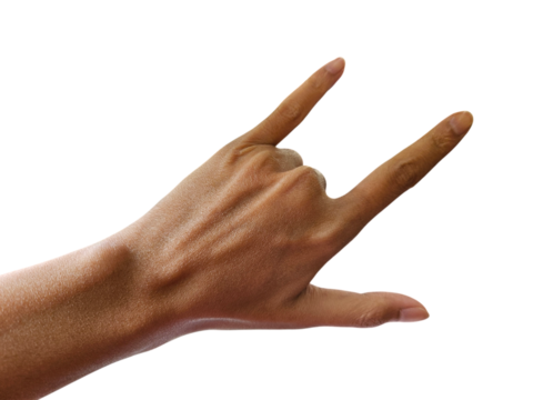 Hand forming the rock and roll gesture, isolated on white background, transparent PNG, cut out - Powered by Adobe