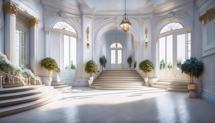 オンラインミーティング用背景 テレビ会議 背景用 CG 豪華なホテルのエントランス 大邸宅 ホール 宮殿 video conferencing background for using in video conference and as a zoom background.