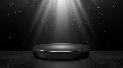 Black Circular Platform Under Spotlight With Glitter
