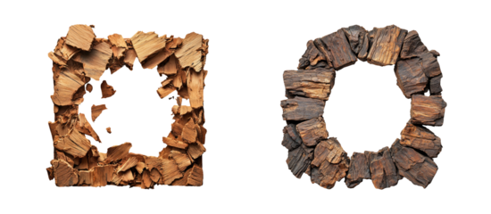 Natural Wood Frame Designs on Transparent Background