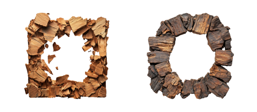 Natural Wood Frame Designs on Transparent Background