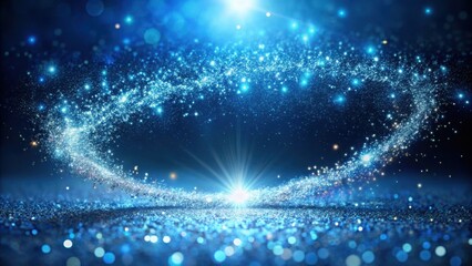 Obraz premium Tiny blue glitter particles suspended in mid-air, caught in a sunbeam or spotlight, swirling and dancing in a mesmerizing loop, particle suspension, abstract