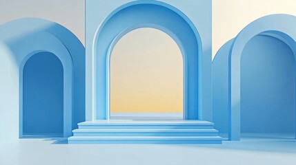 Blue Archway Structure With Steps Leading To Open Space