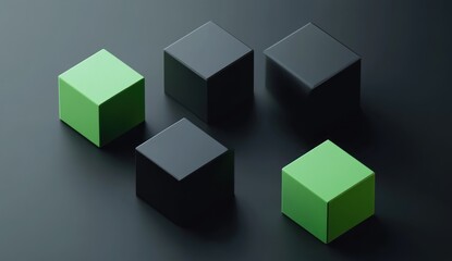 Obraz premium Abstract green and black cubes on dark background.