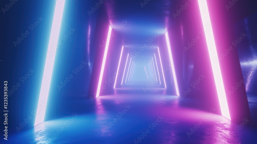 Canvas Prints neon rays shine through a blue abstract background, creating an exciting futuristic atmosphere.
