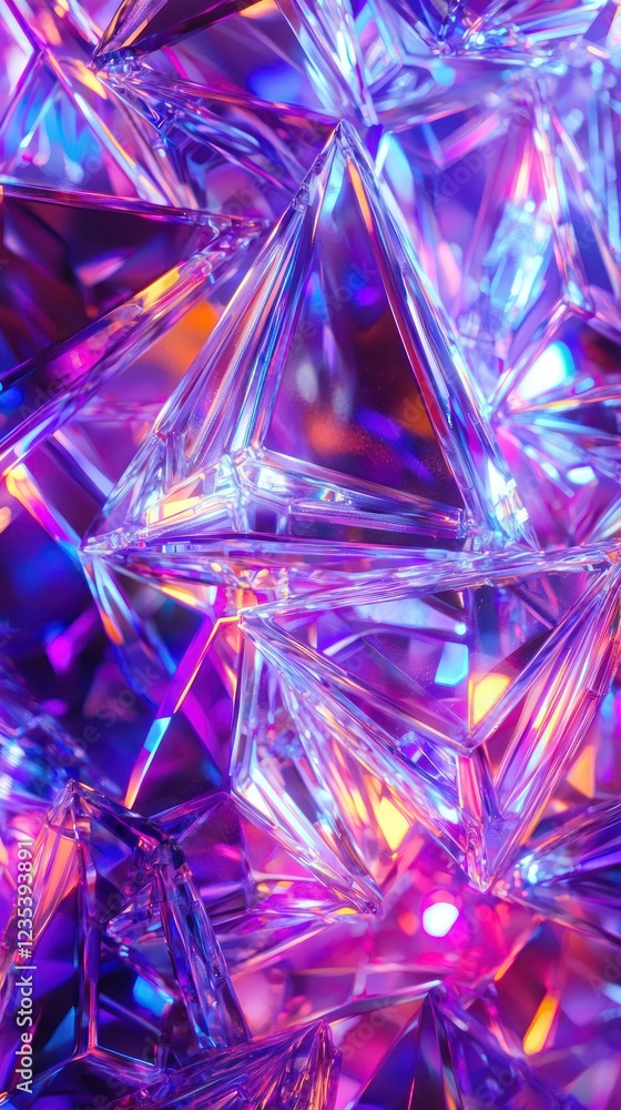 Wall mural neon glowing geometric patterns in ultraviolet, creating an electrifying futuristic background.