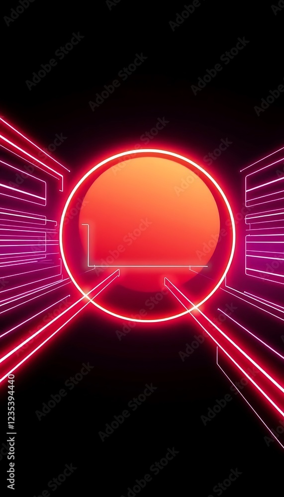Poster abstract neon lines circle red background design