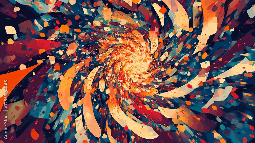 Poster abstract swirling color vortex with vibrant fragments and textured design